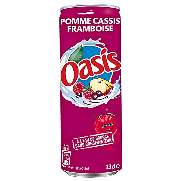 Oasis Pomme Cassis Framboise – Pack de 24 Canettes (24 x 33cl) | Boisson Sans Bulles Fruitée